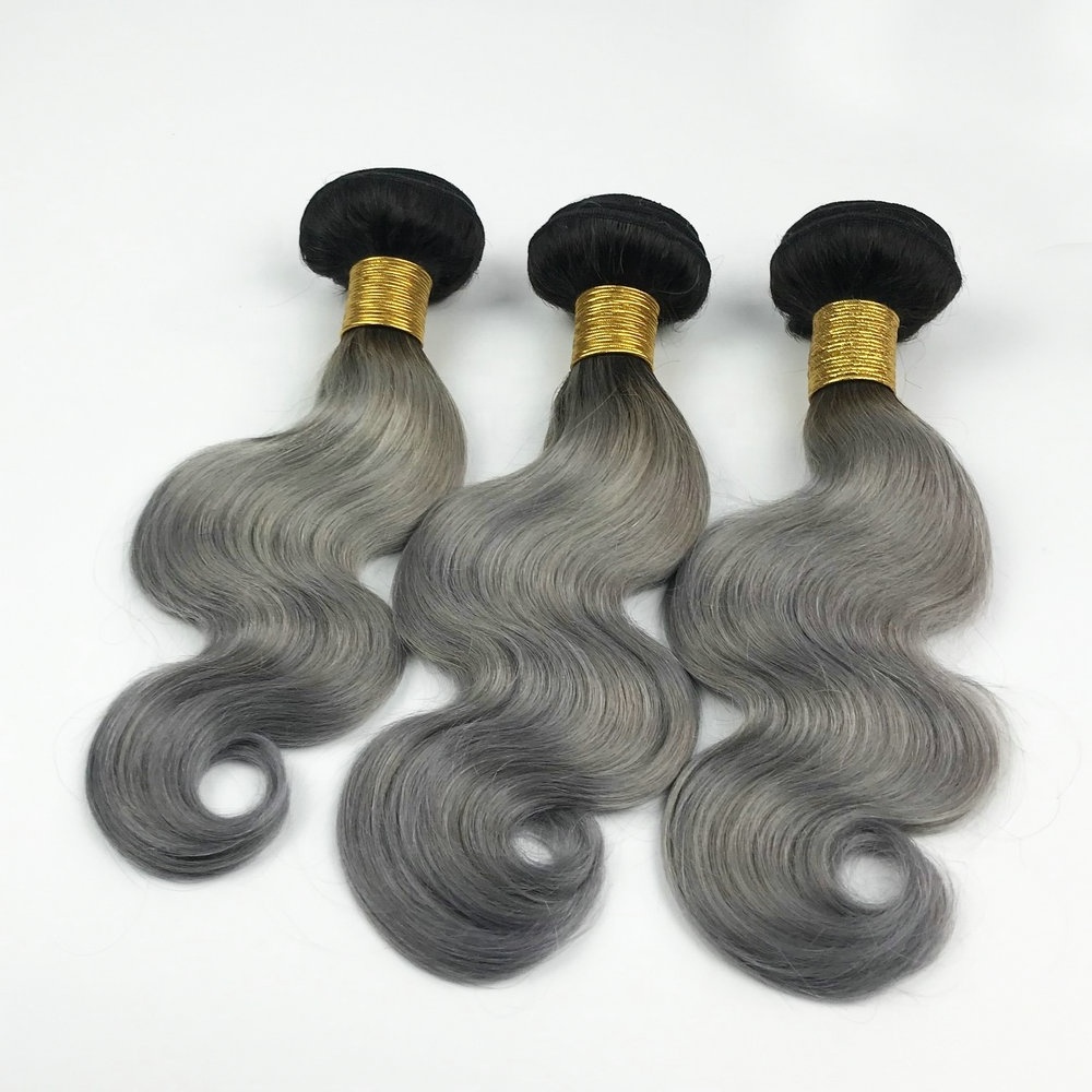 ombre virgin cuticle aligned hair Remy Body Wave hair bundles,two tone Silver Grey Human Hair For Braiding T1BGREY 12 inch