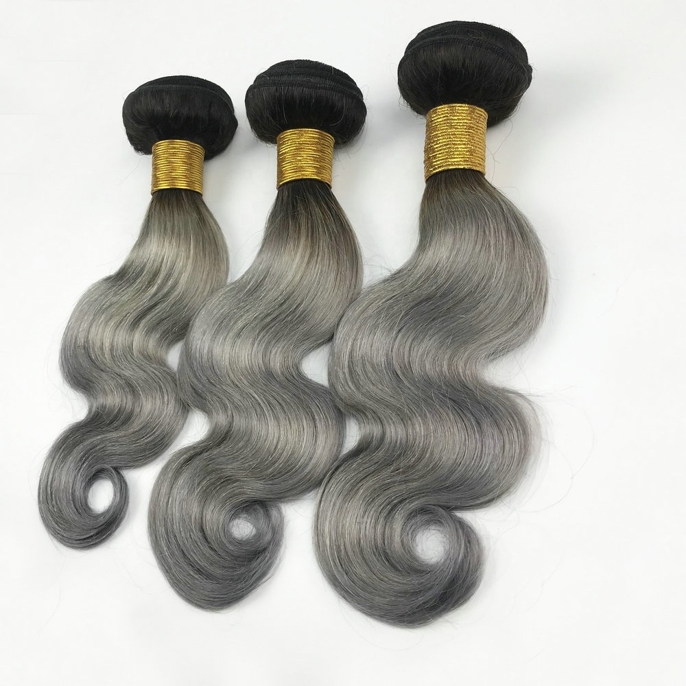 ombre virgin cuticle aligned hair Remy Body Wave hair bundles,two tone Silver Grey Human Hair For Braiding T1BGREY 12 inch