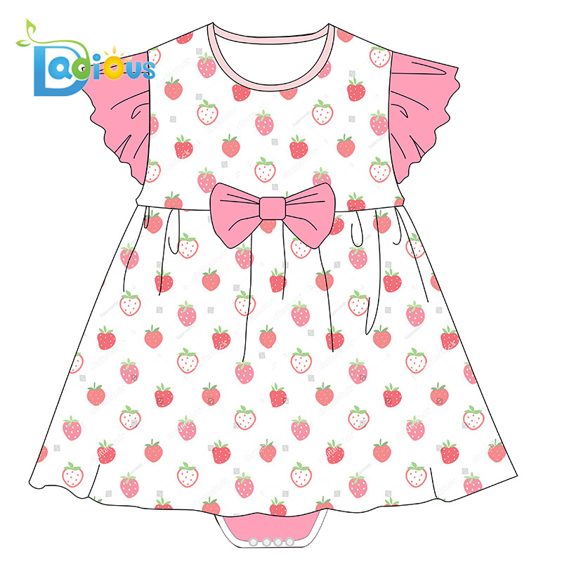 100% Cotton ABDL Pink Strawberry Pattern Of Adult Baby Diaper Onesie With Skirt