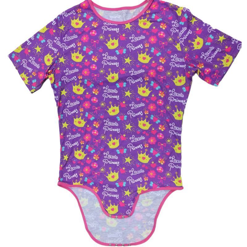 Purple Crown Adult Baby Diaper Lover (ABDL) Button Crotch Romper Onesie Women Bodysuit