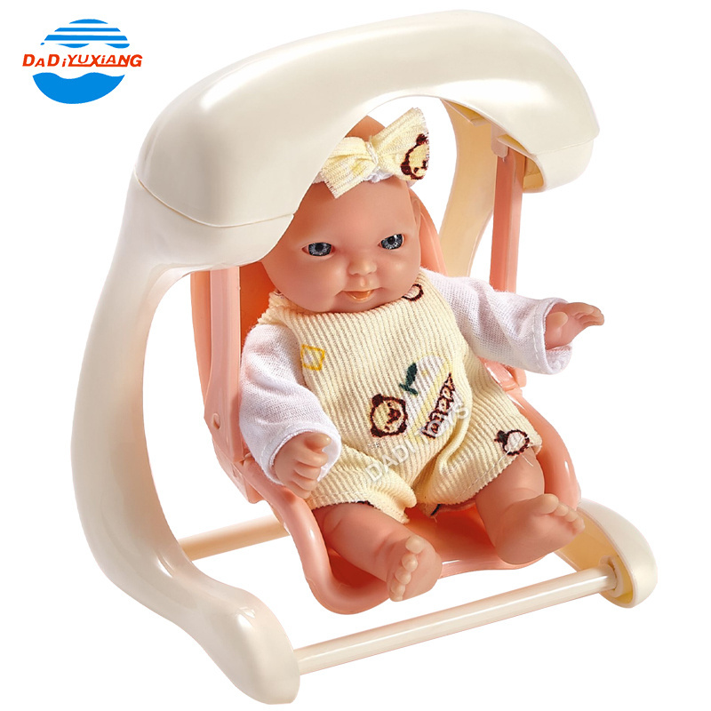 Lifelike Newborn Baby Real Life Plastic Doll For Girl, Best Selling Swing Cradle Small Bed Smiley Face 6 Inch Vinyl Doll