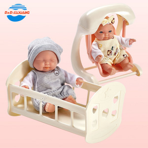 Lifelike Newborn Baby Real Life Plastic Doll For Girl, Best Selling Swing Cradle Small Bed Smiley Face 6 Inch Vinyl Doll