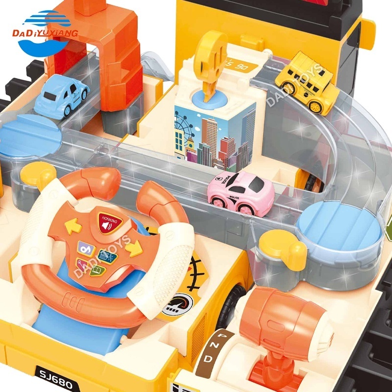 Educational Toy Alloy Car Game Set Plastic DIY Parking Garage Toy Fire Engine Toy Bus & Double Bus