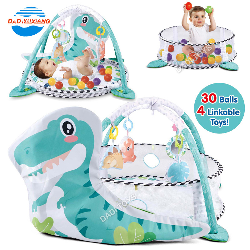 Newborn Soft 3 In 1 Dinosaur Baby Crawling Game Activity Gym Play Mat Play House Activity Folding Modern Baby Play Mat With Ball