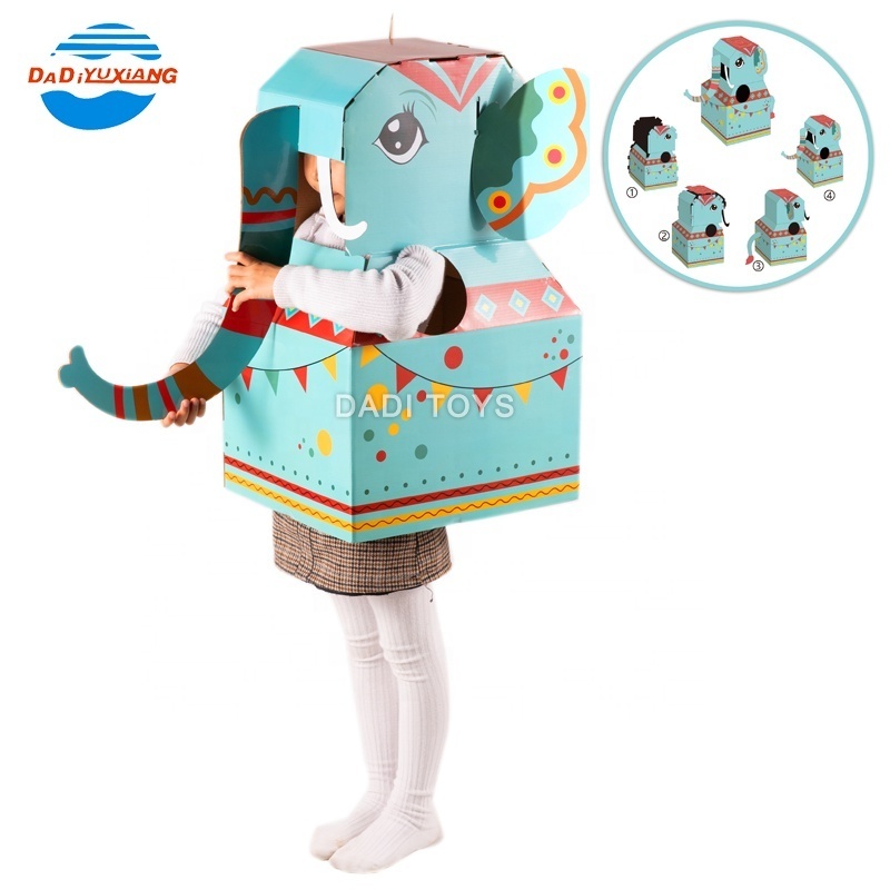 Educational Children Double Painting Carton Wearable Cardboard, Creative Paper Drawing 3D Learning Diy Wearable Animal