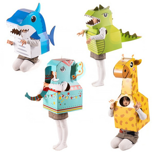 Educational Children Double Painting Carton Wearable Cardboard, Creative Paper Drawing 3D Learning Diy Wearable Animal