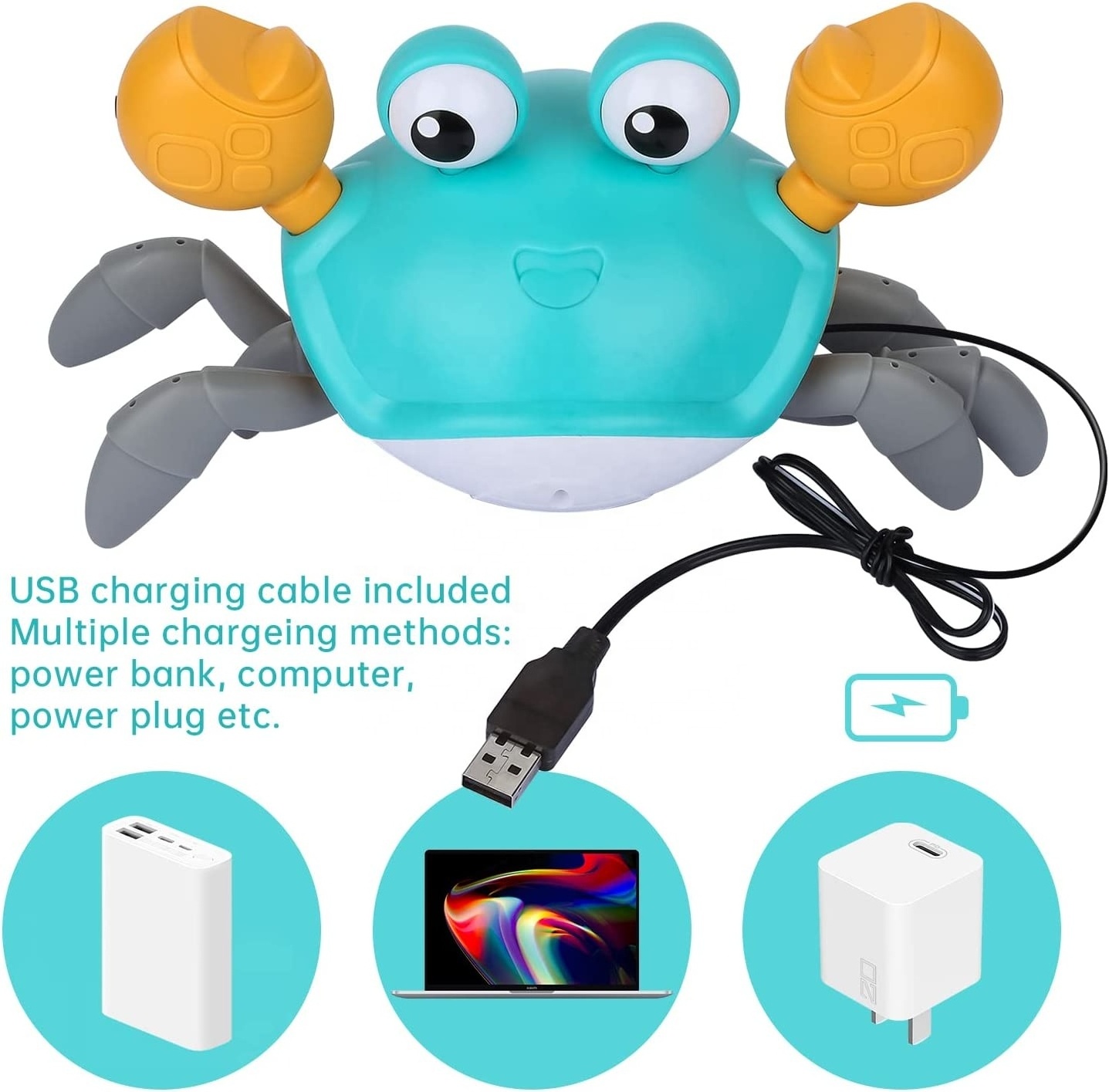 DADI 2023 Summer Pull Walking Electronic Tummy Time Crab Dancing Green Crawling Crab Baby Toy Crab Toy For Baby Kid 6-12 Months