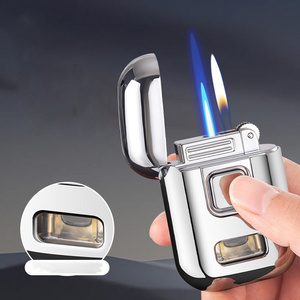 Factory Price refillable Double Flame Gas Blue Fire Cigarette Lighter Butane Custom Logo,Refill Dual Flame Lighter Open Flame