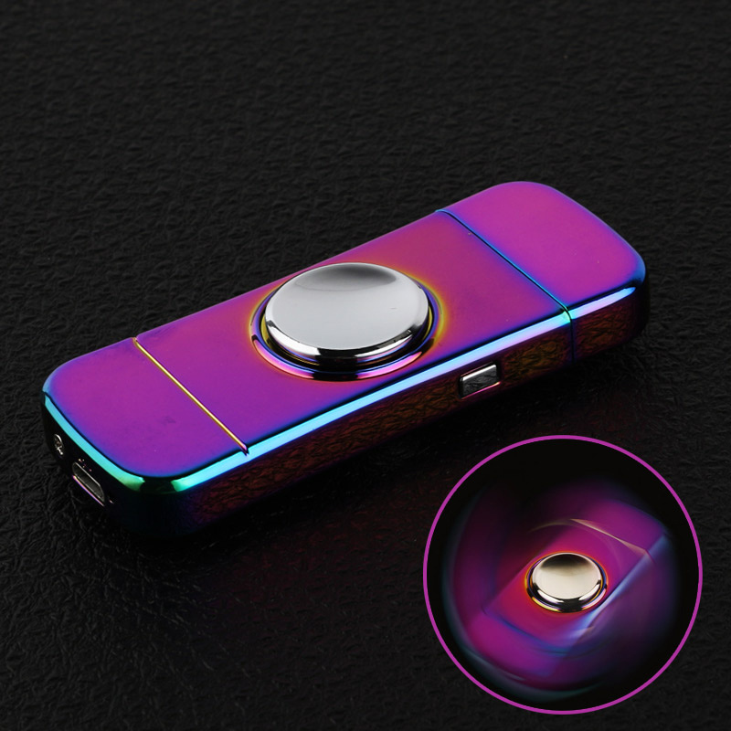 Wholesale Electric USB Hand Spinner Cigarette Custom Lighter Rechargeable Windproof Electronic Metal Lighters Toy Finger Gyro