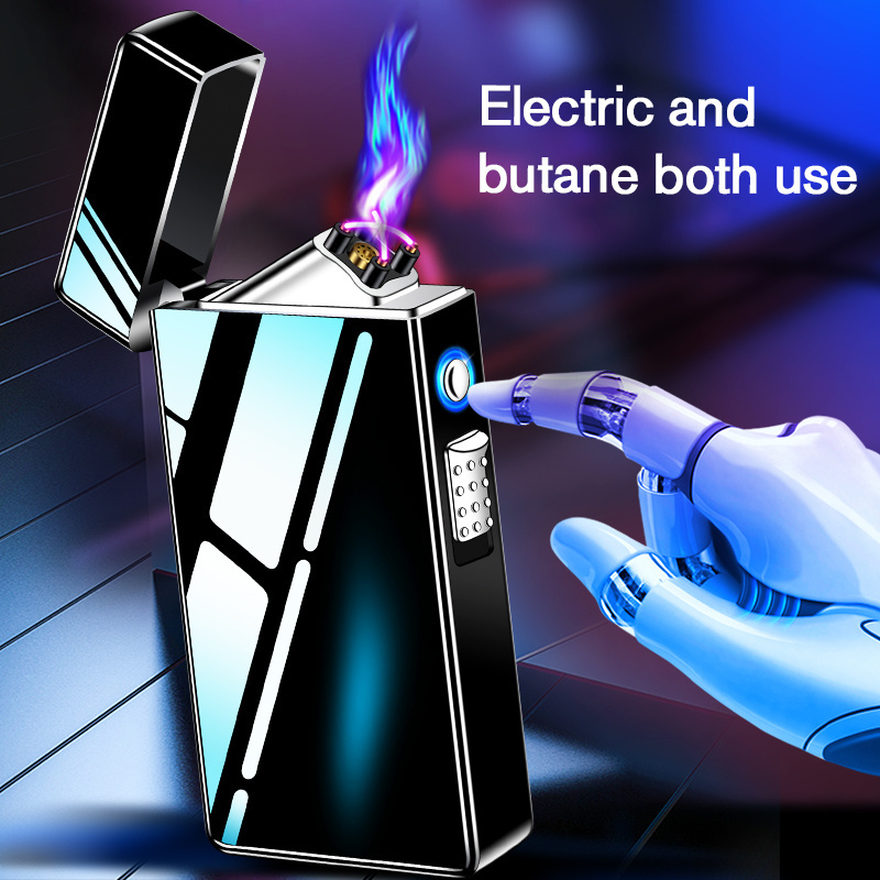 Windproof Custom Jet Flame Refillable Butane Rechargeable Electric Refill Gas Torch Lighter Cigarette 2-mode