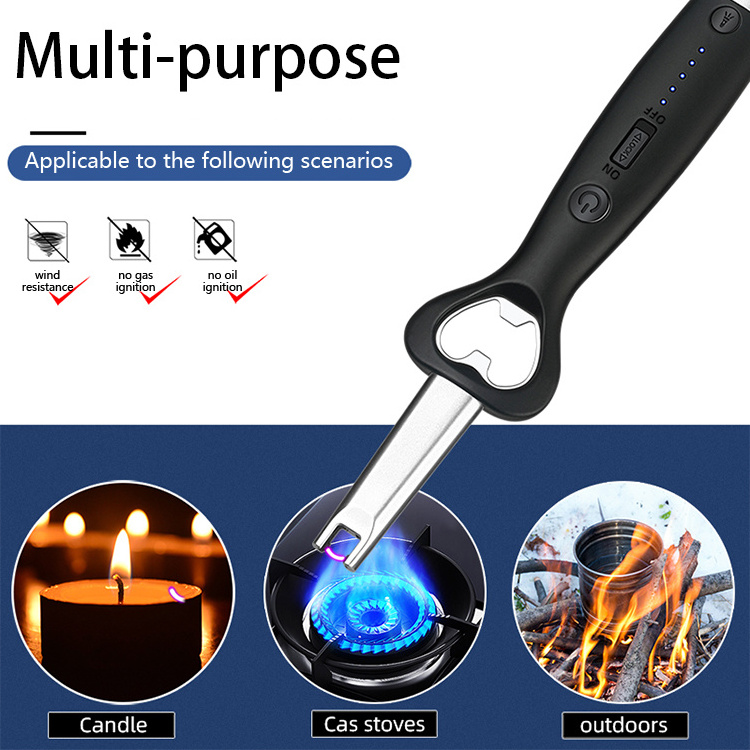 Multifunctional Rechargeable Plasma Camping Lighter,Wholesale Beautiful Custom Logo Candle Lighters USB with Bottle Opener