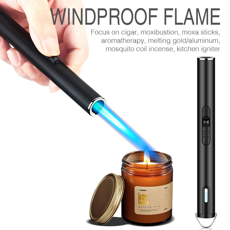 Original Factory Long Metal Jet Flame Windproof Refillable Custom Butane Kitchen Gas Torch lighter with Visble Fuel Window