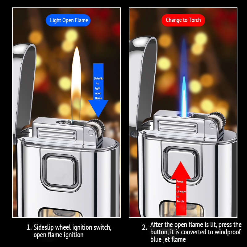 Factory Price refillable Double Flame Gas Blue Fire Cigarette Lighter Butane Custom Logo,Refill Dual Flame Lighter Open Flame