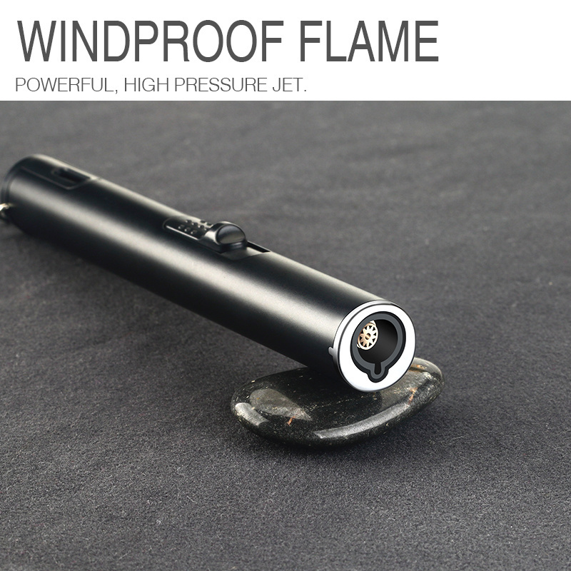 Original Factory Long Metal Jet Flame Windproof Refillable Custom Butane Kitchen Gas Torch lighter with Visble Fuel Window