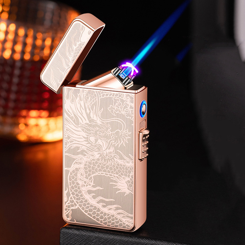 Windproof Custom Jet Flame Refillable Butane Rechargeable Electric Refill Gas Torch Lighter Cigarette 2-mode