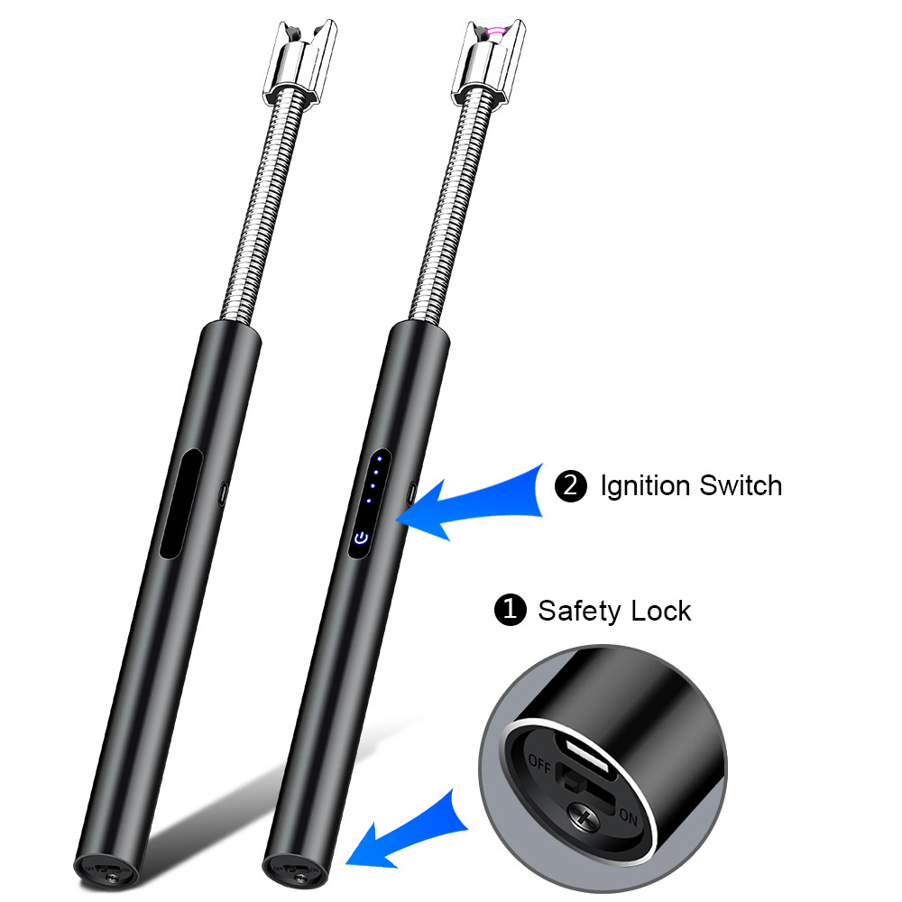 Electric Rechargeable Arc Candle Lighter Wholesale USB Type C with Battery Display Long Flexible Neck for Candle Cooking