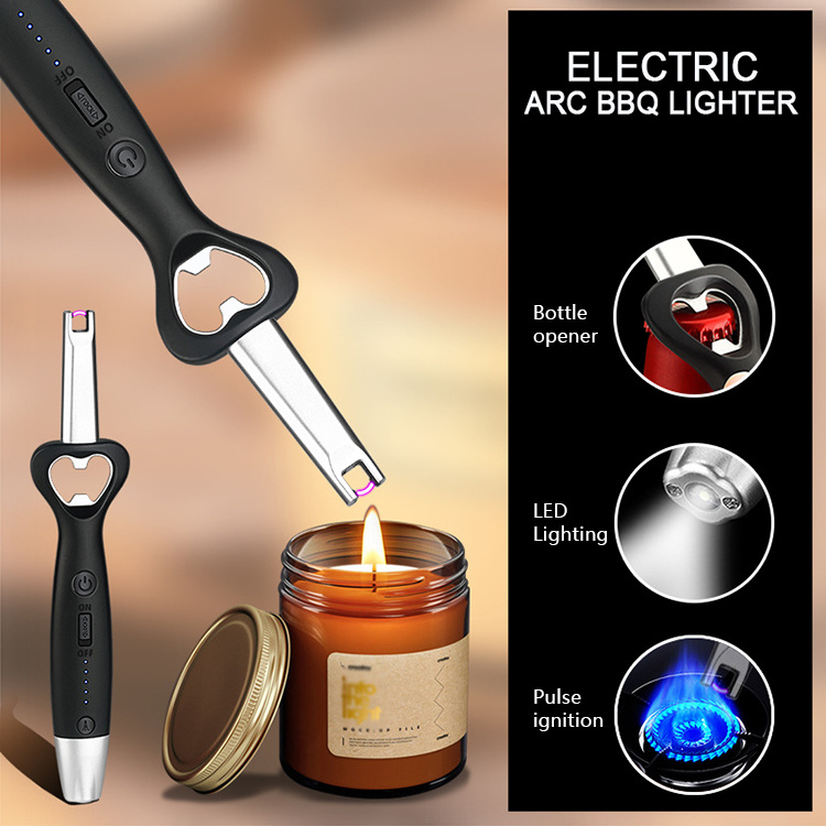 Multifunctional Rechargeable Plasma Camping Lighter,Wholesale Beautiful Custom Logo Candle Lighters USB with Bottle Opener