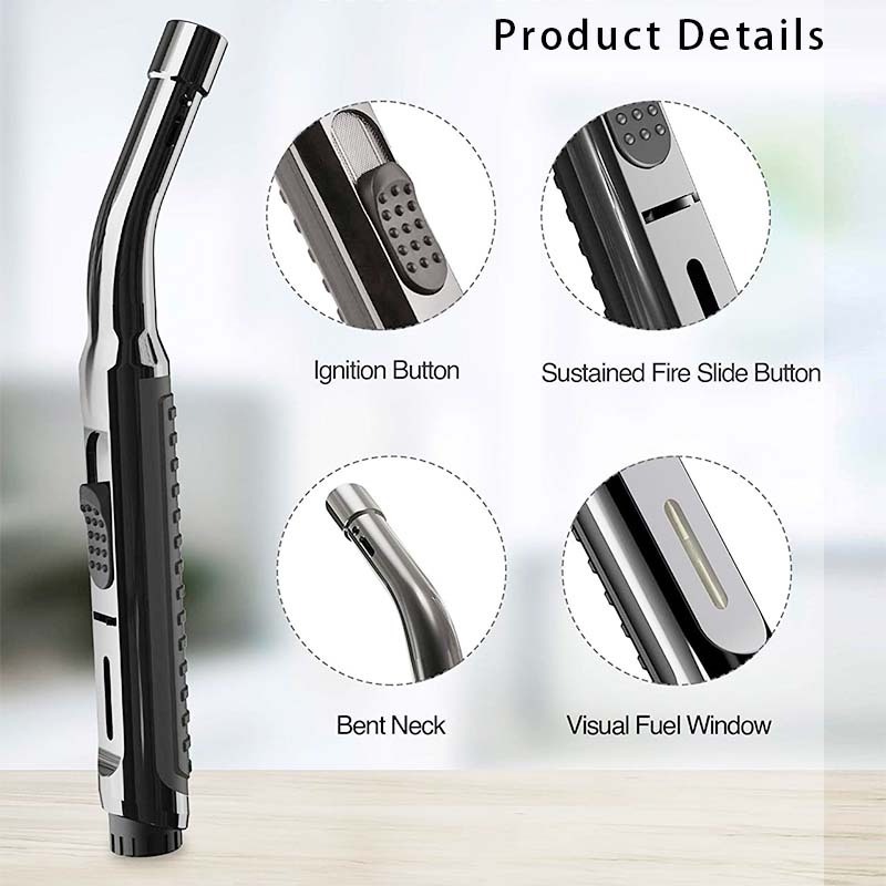 Long Metal Kitchen Windproof Jet Torch Butane Lighter,Gas Lighter Refill Valve,Lighter Gas Torch Gun Metal