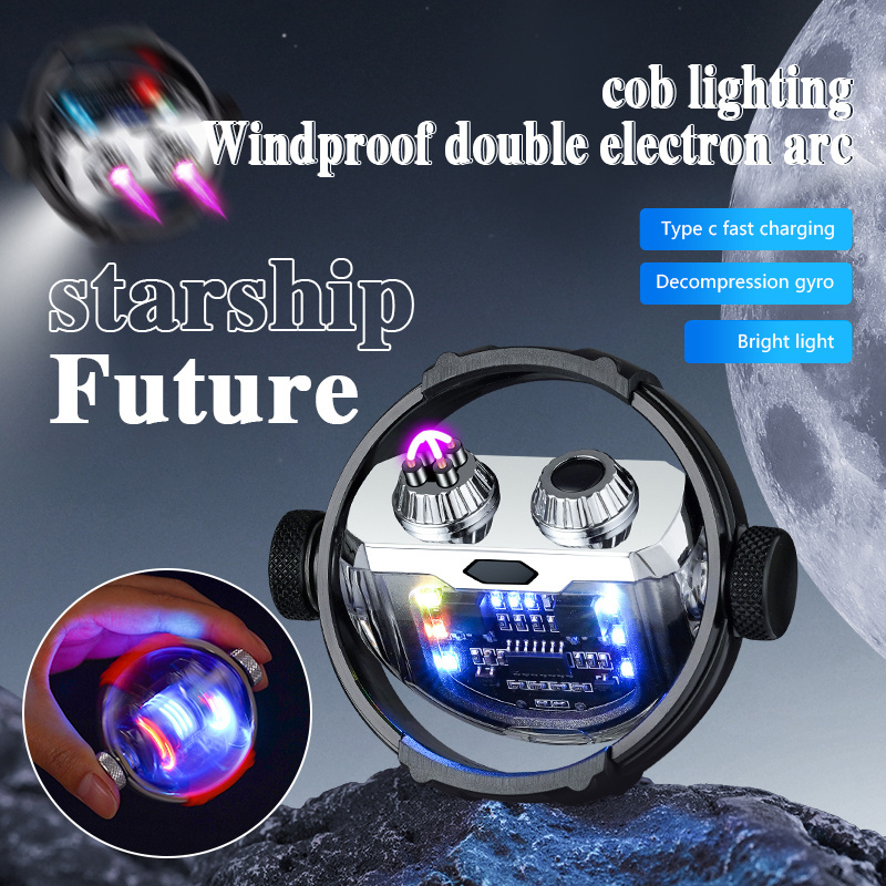 Wholesale Multi-purpose Electric USB Rechargeable Plasma Cigarette Lighter Smoking ARC Fidget Spinner with LED Flashlight