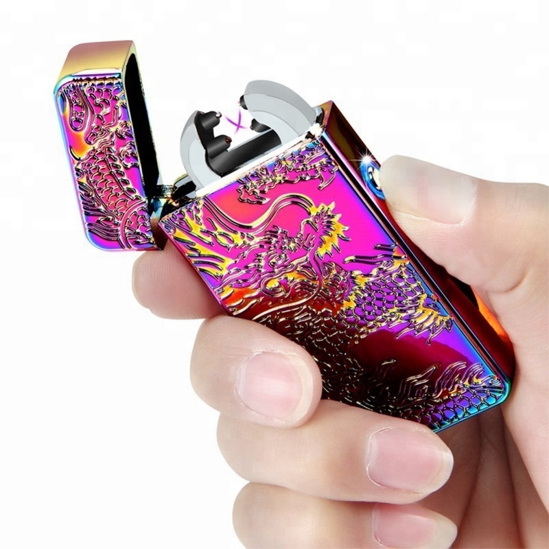 Lighter Electric Usb Metal,Flameless Rechargeable Plasma Gold Dragon Lighter,Unique Cigarette Lighters Wholesale