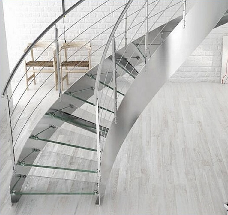 Easy installed villa Commercial glass step spiral staircase resident indoor wood tread helical stairs exterior wood stairs