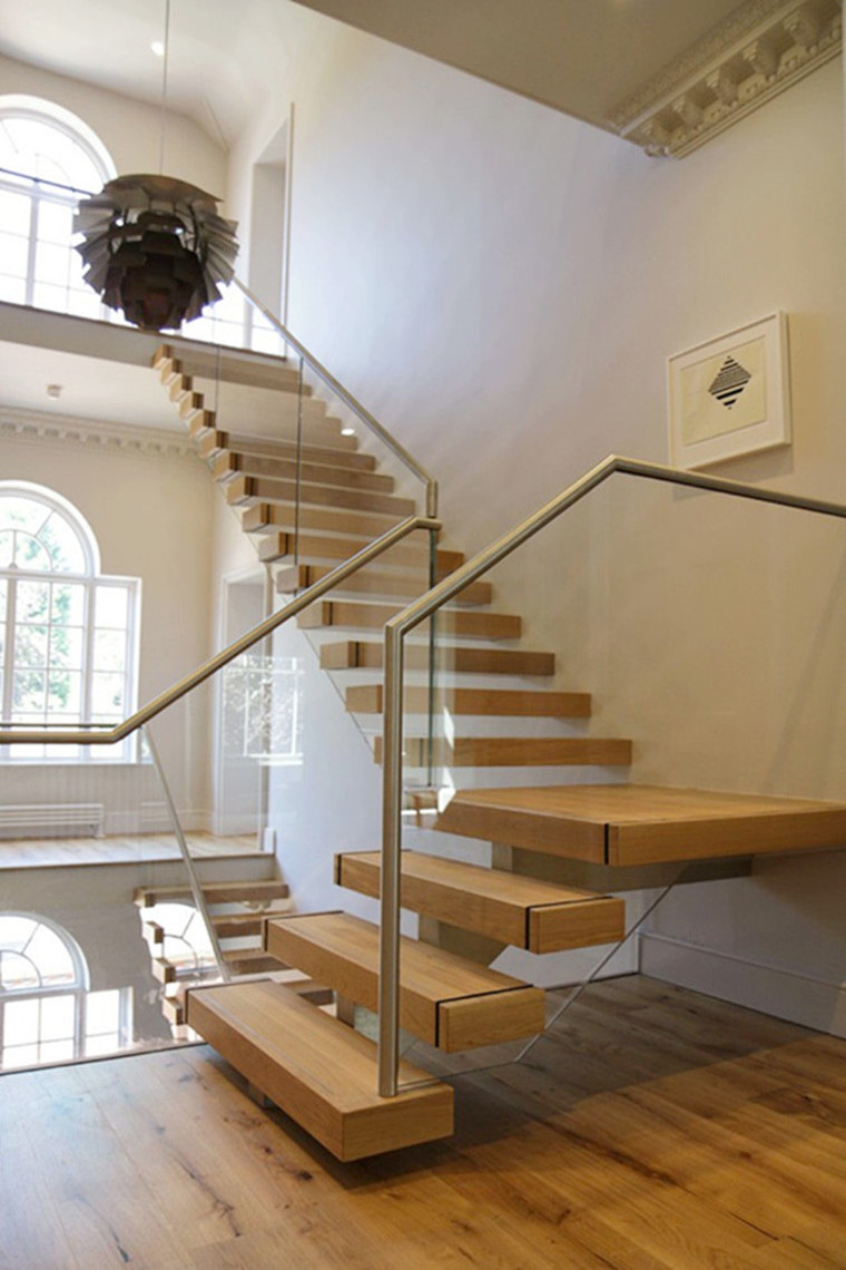 Decorative double stringer straight stairs with cable railing and oak treads/stairs railing design glass staircase