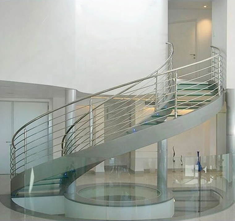 Easy installed villa Commercial glass step spiral staircase resident indoor wood tread helical stairs exterior wood stairs