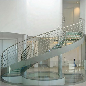 Easy installed villa Commercial glass step spiral staircase resident indoor wood tread helical stairs exterior wood stairs