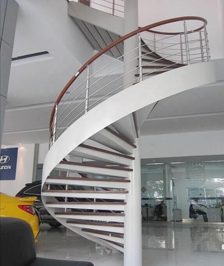 Easy installed villa Commercial glass step spiral staircase resident indoor wood tread helical stairs exterior wood stairs