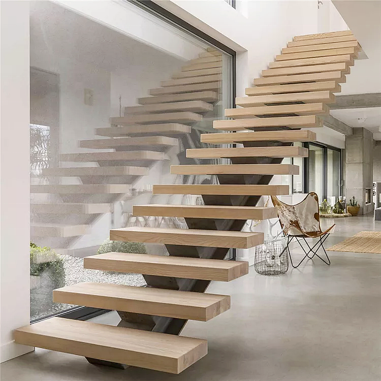 Easy installed villa Commercial glass step spiral staircase resident indoor wood tread helical stairs folding stairs indoor