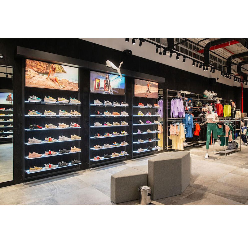 Shoes And Garments Shop Equipments Sport Shop Baseball Interior Design LED Shoe Store Display Racks