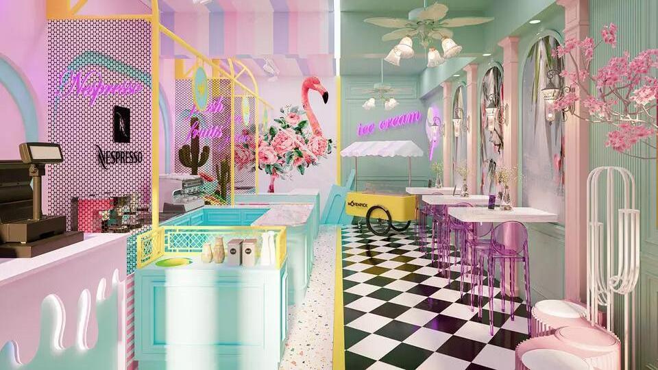 professional team offer free  interior design ice cream shop decor tea shop furniture