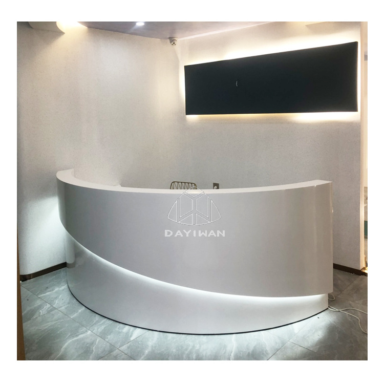 Design and customization high end modern white reception desk semi circular shopping mall