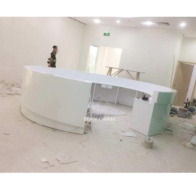 Design and customization high end modern white reception desk semi circular shopping mall