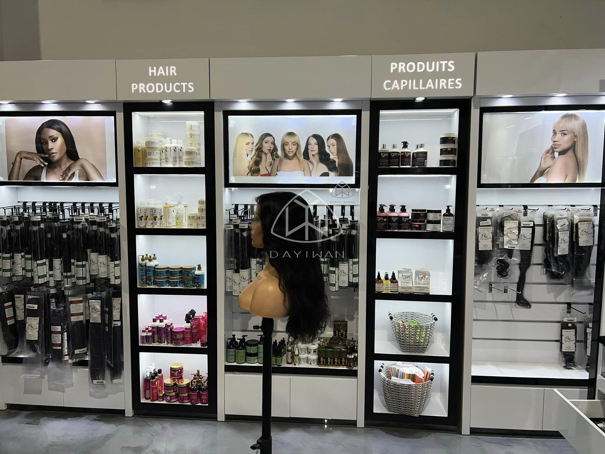 Wig store fixtures custom beauty supply display cabinet hair extensions shop design display racks for wig store