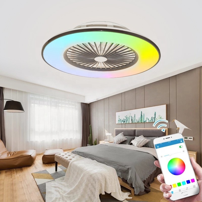 Ceiling light with fan,Ceiling Fans with Lights , RGB Dimmable LED Enclosed Ceiling Fans for Kids Room, with  (56x56x20cm)