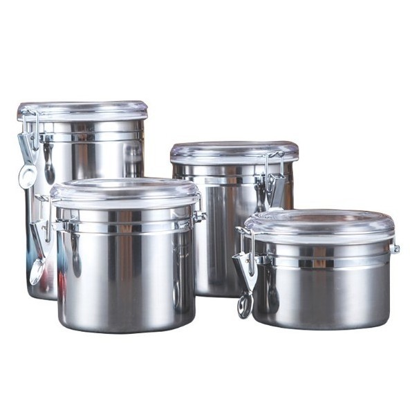 Kitchen Sealed Canister Jar Food Storage Container High Quality Stainless Steel 1800ML with Transparent Lid Camping Metal Cover