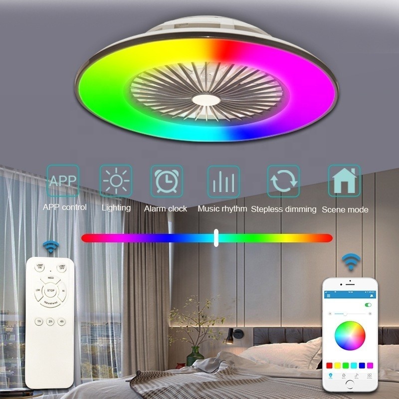 Ceiling light with fan,Ceiling Fans with Lights , RGB Dimmable LED Enclosed Ceiling Fans for Kids Room, with  (56x56x20cm)