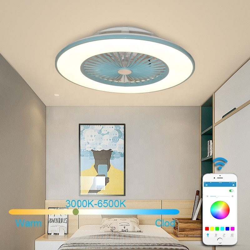 Ceiling light with fan,Ceiling Fans with Lights , RGB Dimmable LED Enclosed Ceiling Fans for Kids Room, with  (56x56x20cm)