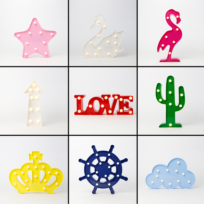 Christmas Customized Room Wedding Decorative Plastic LED Alphabet Marquee Sign Light flamingos pineapple cactus bulb lights