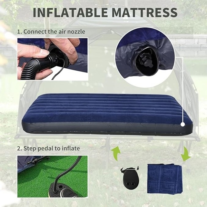 Hotsale 2 Person Foldable Camping Cot with Tent, Bedspread and Thick Air Mattress, 4-in-1 Off Ground Camping Bed Tent