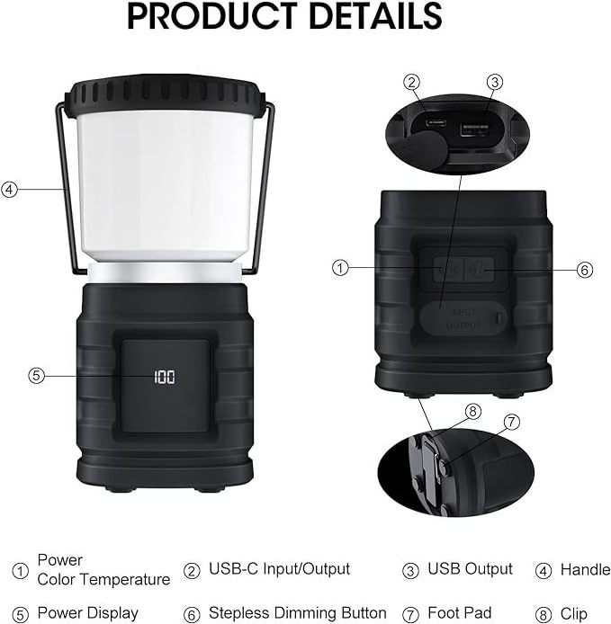 LED Camping Lantern Waterproof Camping Light Battery Powered Light 4 Modes USB Rechargeable Flashlight Camping Gear