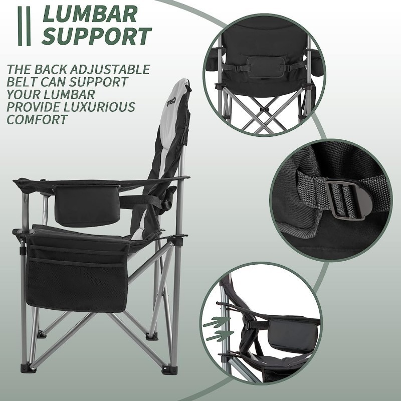 Lumbar Back Padded Camp Chair Heavy Duty Oversized Folding Camping Chair Portable Lawn Chairs