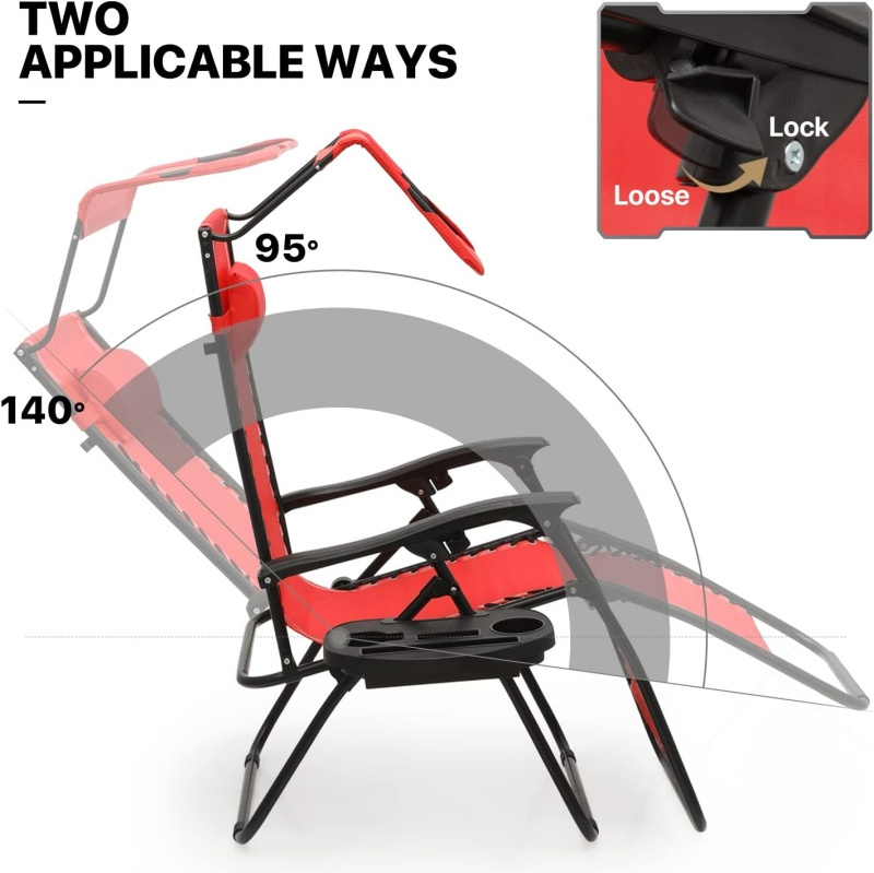 Folding Lounge Chairs for Outside Zero Gravity Recliner Patio Beach Chair With Canopy Shade Headrest Side Accessory Tray