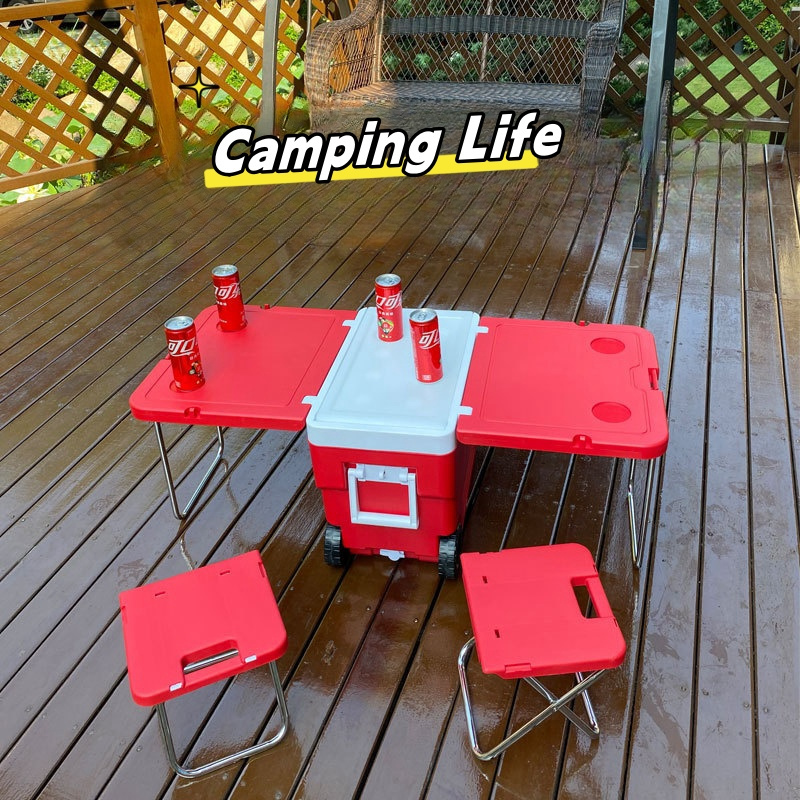 Customized Multifunctional Cooler Box with Table Camping Chairs PP Freezer Outdoor Fishing Hiking Picnic