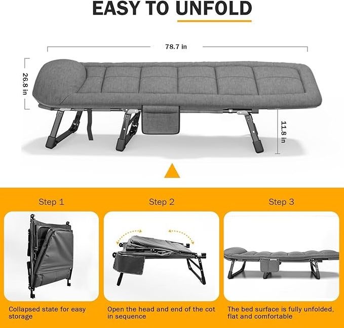 Cheap Foldable Metal Camping Adjustable Single Sleeping Reclining Soft Folding Cot Bed Adults Folding Bed Chair