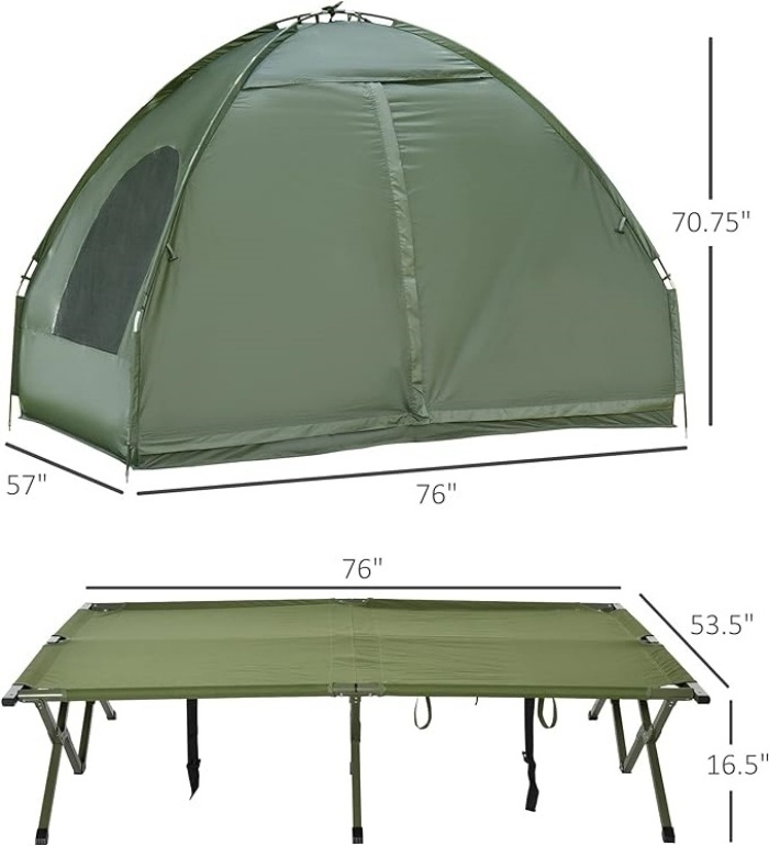 Hotsale 2 Person Foldable Camping Cot with Tent, Bedspread and Thick Air Mattress, 4-in-1 Off Ground Camping Bed Tent