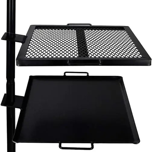 Open Fire Cooking Gravity Combo Grill & Skillet Ultimate Camping Cooking Tool Black Versatile Adjustable Campfire Grill Grate