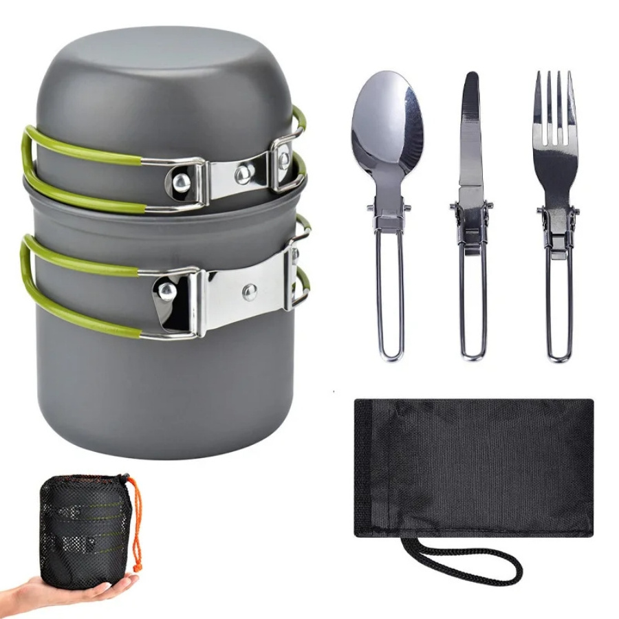 Wholesale Camping Cookware Set Camping Gear Pan Campfire Utensils Non-Stick Cooking Equipment with Storage