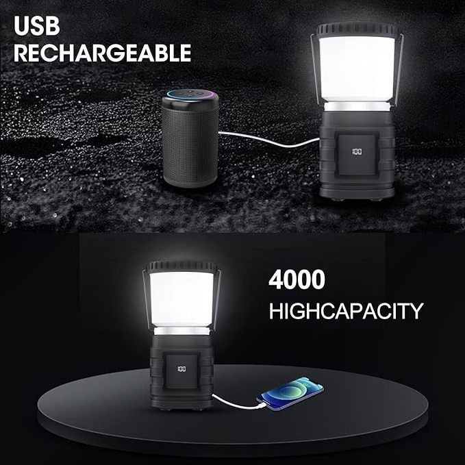 LED Camping Lantern Waterproof Camping Light Battery Powered Light 4 Modes USB Rechargeable Flashlight Camping Gear